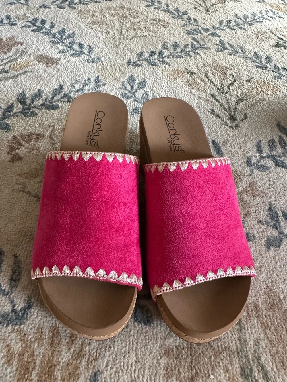 Corkys Hot Pink Suede Slip-On Mules with Contrast Trim